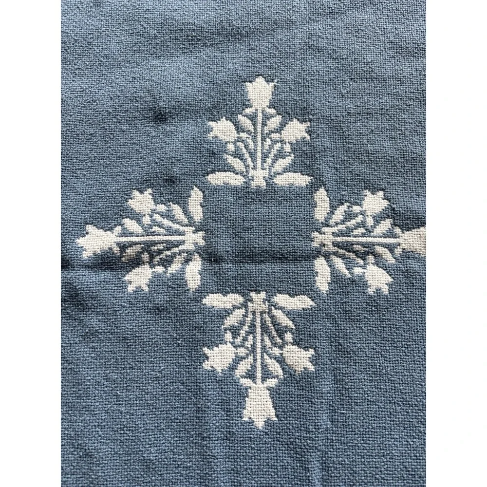 Vintage Woven Decorative Throw Blanket Blue White Cat Heart Motif 90s Grandma